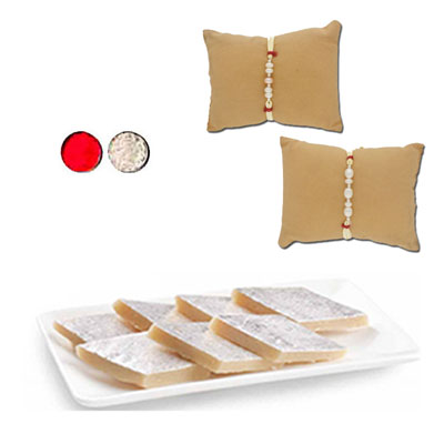 "Symphony Pearls Rakhi Combo - JPRAK-23-06, 250gms of Kaju Kathili - Click here to View more details about this Product